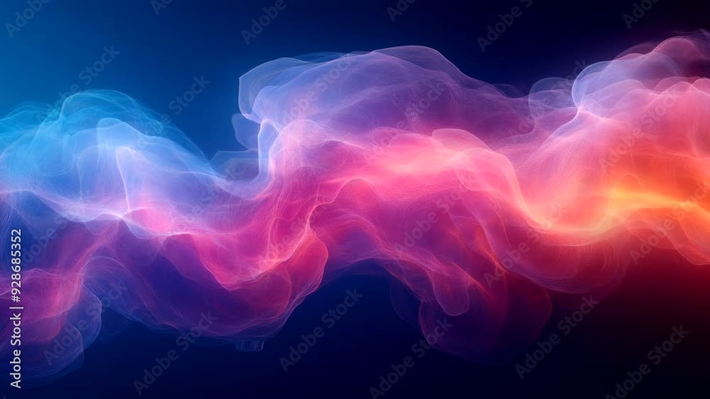 Wall mural flowing pink and blue light waves blending smoothly in a dark space. abstract visual effect concept.