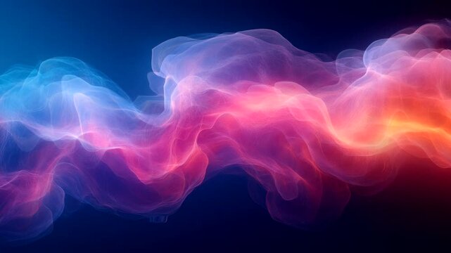 Flowing pink and blue light waves blending smoothly in a dark space. Abstract visual effect concept. Seamless looping time-lapse video background.