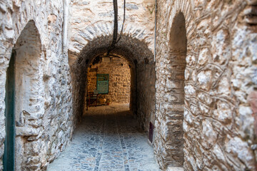 The old village of Mesta is one of the main Mastihochoria villages in Chios, Greece.Chios stone houses, streets.