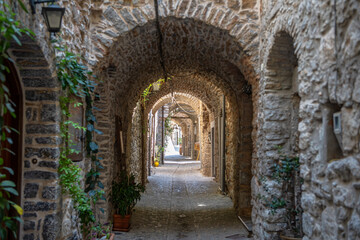 The old village of Mesta is one of the main Mastihochoria villages in Chios, Greece.Chios stone houses, streets.