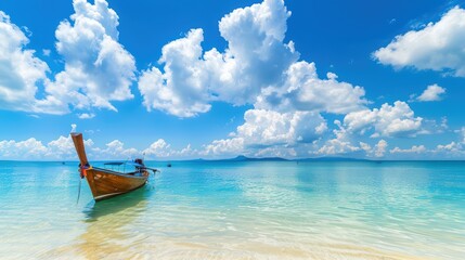 Obraz premium Wooden boat on a tropical beach