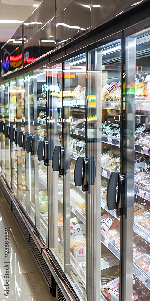 Canvas Prints refrigerated display case in grocery store with various products