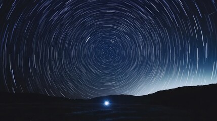 Fototapeta premium A breathtaking view of star trails encircling the North Star, with the night sky filled with luminous paths of light.