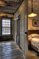 Fototapeta premium Rustic Interior Design with Wooden Floor and Brick Walls