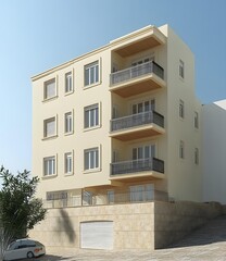 Fototapeta premium Modern Architecture Building With Balcony In A Sunny Day