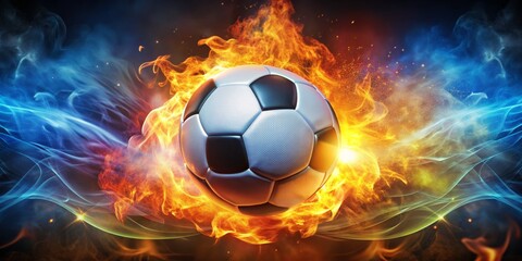 Fototapeta premium Fiery Soccer Ball with Smoke Trails, 3D Illustration, Soccer, Sport, Passion, Fire