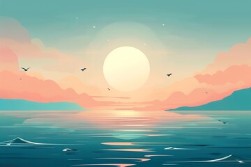 Sea, beautiful and tranquil, flat design illustration