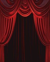 Red velvet curtains open wide.