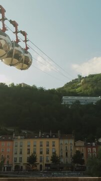 Telepherique de Grenoble Bastille or Crenoble's cable car, vertical video