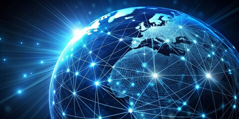 Obraz premium Global Network Connection, 3D rendering, digital illustration, blue, technology , network , global