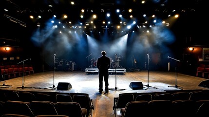 Empty Stage with a Spotlight on a Single Person