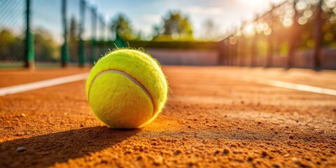 Golden Hour on the Court, Tennis Ball, Clay Court, Sport, Recreation