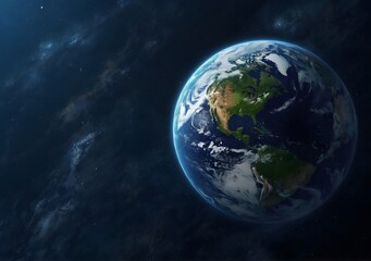 3D illustration of Earth planet in deep blue space. High quality digital space art in 5K - realistic visualization