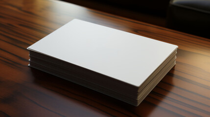 Fototapeta premium Blank business cards on wood table. Mockup for branding identity.