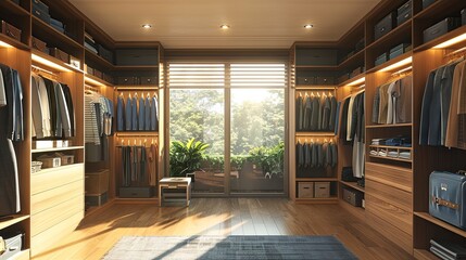 Obraz premium Open wardrobe with clothes in the room