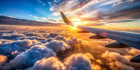 Golden Sunset Cloudscape from an Airplane Wing, clouds , sunset , airplane , sky