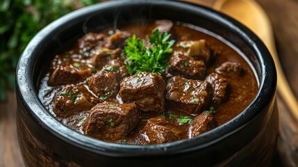 Authentic German Stew in a Rustic Kitchen Setting