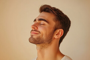 Fototapeta premium A close up of a man's face with his eyes closed