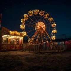 Creepy, ghostly carnival at midnight