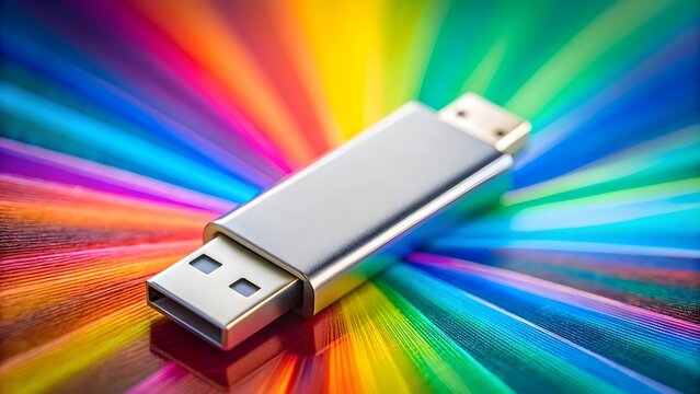 USB flash drive with colorful background , technology, data, storage, memory, device, computer, transfer, portable