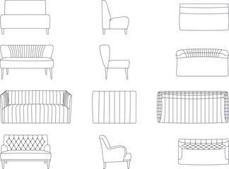 A set of sofa models with a view from three angels