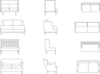 A set of sofa models with a view from three angels