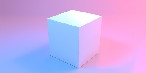 White Cube on a Pink and Blue Gradient Background