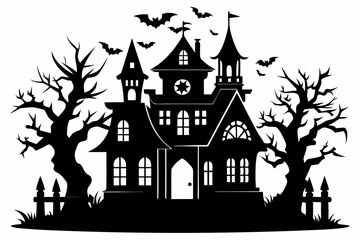 A Silhouette Vector Of Halloween Haunted House, scary halloween house illustration