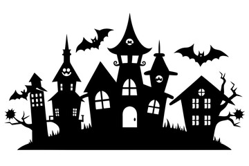 A Silhouette Vector Of Halloween Haunted House, scary halloween house illustration