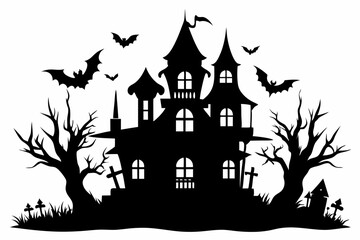 A Silhouette Vector Of Halloween Haunted House, scary halloween house illustration