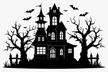 A Silhouette Vector Of Halloween Haunted House, scary halloween house illustration