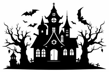 A Silhouette Vector Of Halloween Haunted House, scary halloween house illustration