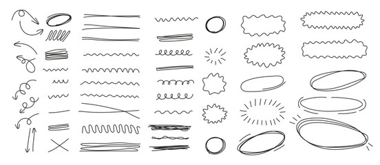 vector illustration featuring a set of scribble doodle underline emphasis lines.