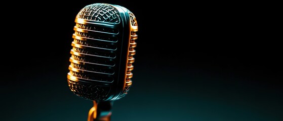 A vintage microphone capturing the essence of music and performance, set against a dark backdrop for a dramatic effect.
