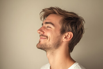 Fototapeta premium A close up of a man's face with his eyes closed