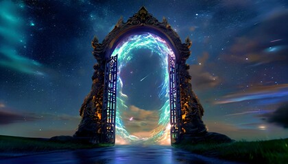 magical gate mystical transition portal to another dimension against the background of the night sky