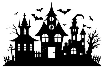 A Silhouette Vector Of Halloween Haunted House, scary halloween house illustration