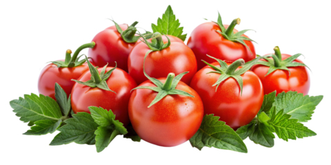 Juicy Tomatoes with Leaves Graphic on Isolated Background