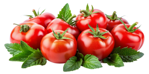 Juicy Tomatoes with Leaves Graphic on Isolated Background