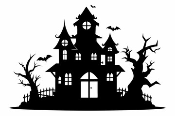 A Silhouette Vector Of Halloween Haunted House, scary halloween house illustration