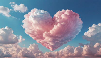 Clouds in the sky in the shape of a heart with pastel colors. Love concept. Valentine's Day hearts, beautiful colorful clouds in the background.