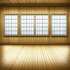 Empty Wooden Room with Windows