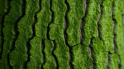 Close-up of a horse chestnut tree's bark, showcasing its unique rough and scaly texture with natural patches of green moss, under soft morning light