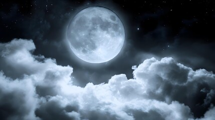 Obraz premium Full Moon Night Sky Clouds Stars