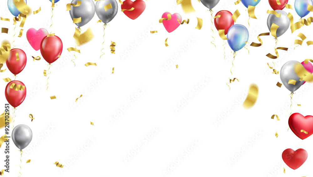 Wall mural happy birthday vector banner background. happy birthday to you text with balloons, gifts and confett