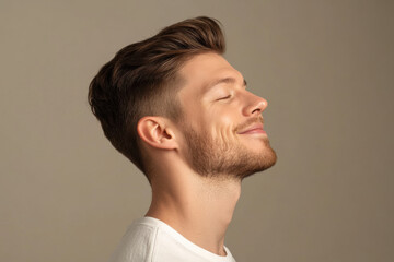 Obraz premium A close up of a man's face with his eyes closed