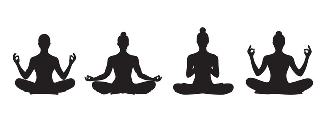 Person meditating with one hand raised  Black flat silhouette vector icon