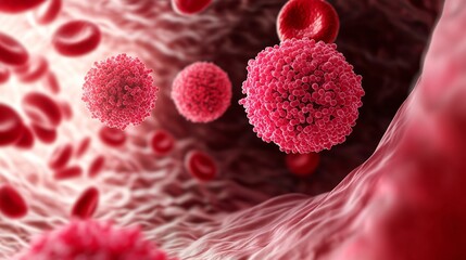 Metastatic breast cancer cells spreading through bloodstream 3D illustration