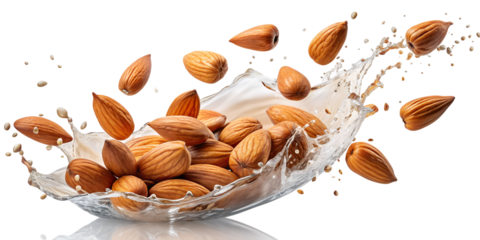 Clipping Path Flying Almonds with Isolated Background