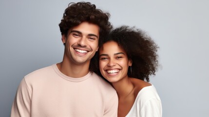 Fototapeta premium A young couple with Caucasian features is happily 